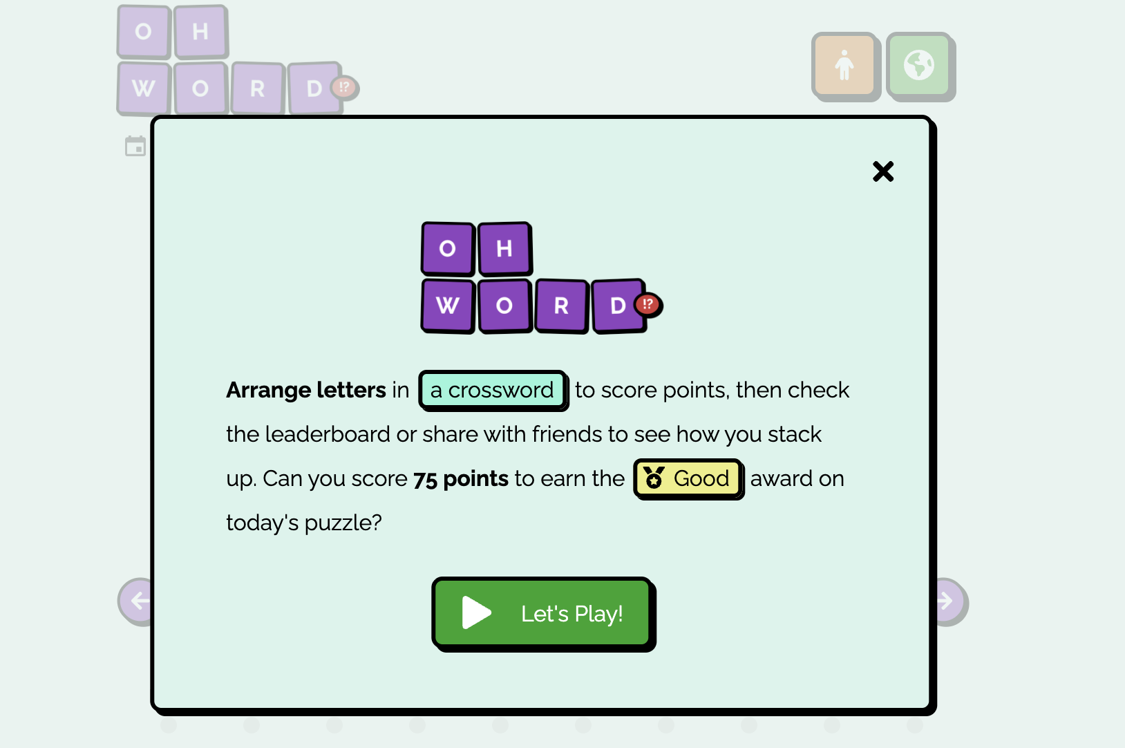 OhWord!? welcome modal
